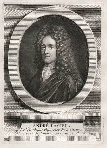 Andre Dacier - Andre Dacier (1651-1722) philologue traducteur gravure Portrait