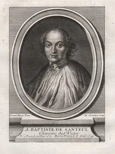 J. Baptiste de Santeul - Jean de Santeul (1630-1697) Neo Latin poet poete gravure Portrait