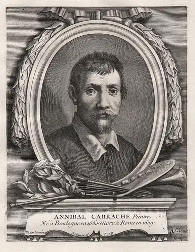 Annibal Carrache - Annibale Carracci (1560-1609) pittore painter Kupferstich Portrait engraving