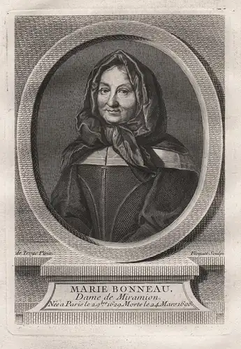 Marie Bonneau - Marie Bonneau de Rubelles, Dame de Miramion (1629-1696) Paris founder France gravure Portrait
