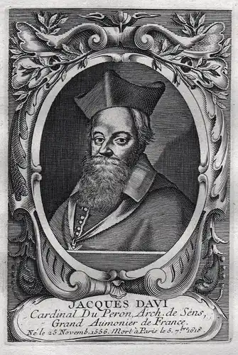 Jacques Davi - Jacques-Davy Du Perron (1556-1618) Saint-Lo poet cardinal prelat poete gravure Portrait