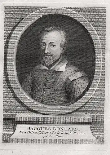 Jacques Bongars - Jacques Bongars (1554 - 1612) Diplomat author writer book collector gravure Portrait