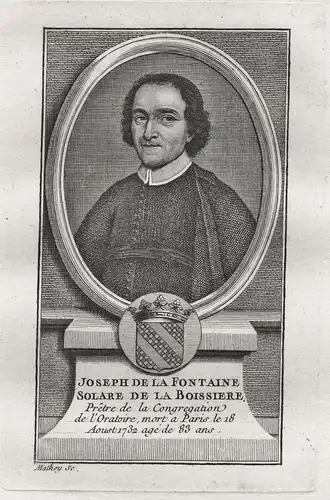 Joseph de la Fontaine Solare de la Boissiere - Joseph de la Fontaine-Boissiere (1649-1732) Paris pretre congre