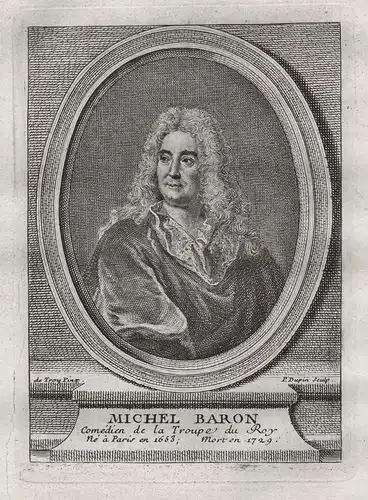 Michel Baron - Michel Baron (1653-1729) acteur actor playwright actor gravure Portrait