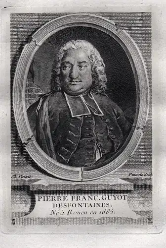 Pierre Franc. Guyot Desfontaines - Pierre Francois Guyot Desfontaines (1685-1745) journaliste Portrait gravure
