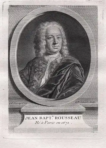 Jean Bapt. Rousseau - Jean Baptiste Rousseau (1671-1741) author playwright poet Dichter gravure Portrait
