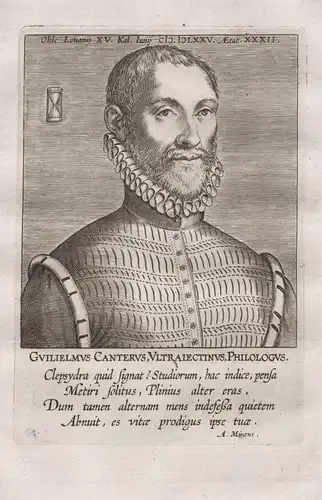 Guilielmus Canterus  (1542 - 1575) / Willem Canter Utrecht Dutch philologist Leuven Paris Portrait