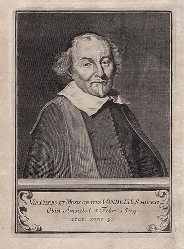 Vir Phaebo et Musis gratus Vondelius Hic est... - Joost van den Vondel (1587-1679) Dutch poet writer playwrigh