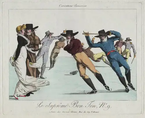 Le Supreme Bon Ton, N. 9. - fashion Mode French Revolution ice skating Eislauf Paris caricature Karikatur