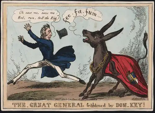 The Great General frightened by Don-key! - Duke Wellington donkey Esel caricature Karikatur cartoon Satire