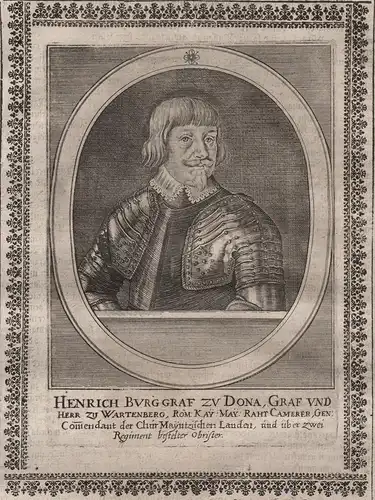 Henrich Burggraf zu Dona - Heinrich Dohna-Wartenberg (1590-1651) Graf Wartenberg earl gravure Portrait