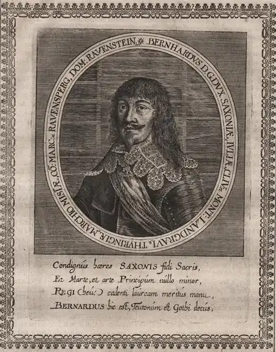 Bernhardus D. G. dux Saxoniae - Bernhard Sachsen Weimar Thüringen (1604-1639) Potrait