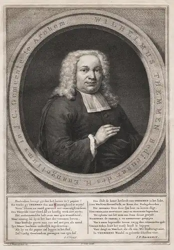 Wilhelmus Themmen Bedienar des H. Evangeliums... - Willem Themmen (1696-1764) Arnhem Groningen Holland Portrai