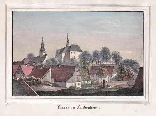Kirche zu Taubenheim - Klipphausen LK Meißen Sachsen Ansicht Lithographie Litho