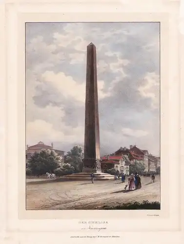 Der Obelisk am Karolinenplatz - München Lebschee Bayern Ansicht Lithographie Litho