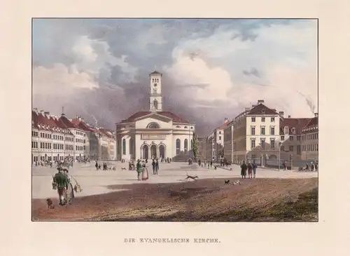 Die Evangelische Kirche - München Sonnenstraße Lebschee Bayern Ansicht Lithographie Litho