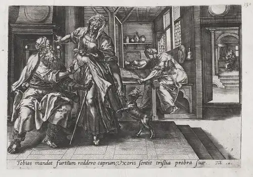 Tobias mandat furtiuum reddere caprum ... - Tobit accusing Anna of stealing the kid / Ziege goat / Bibel Bible