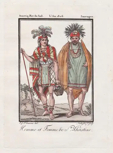 Homme & Femme de S.te Christine - Marquesas Islands French Polynesia Pacific Ocean Tracht Trachten costume