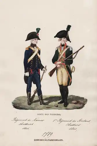 Regiment de Namur chasseurs Soldat 1. Regiment du Brabant Chasseurs Soldat 1789  / Costumes Militaires Belges