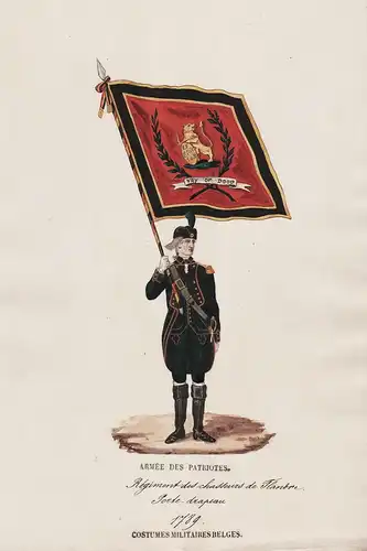 Regiment des chasseurs de Flandre Porte drapeau 1789  / Costumes Militaires Belges  - Belgique Belgium Belgien