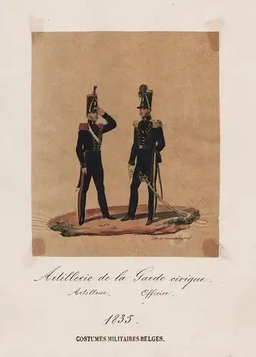 Artillerie de la Garde civique Artilleur Officier 1835  / Costumes Militaires Belges  - Belgique Belgium Belgi