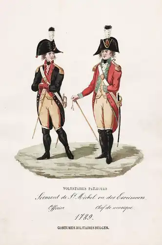 Serment de St. Michel ou des Escrimeurs Officier Chef de musique 1789  / Costumes Militaires Belges  - Belgiqu