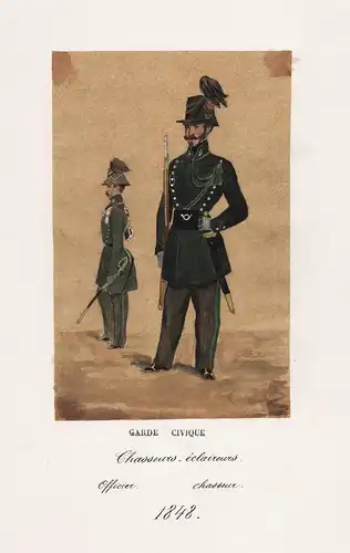 Chasseurs_eclaireurs Officier chasseur 1848  / Costumes Militaires Belges  - Belgique Belgium Belgien soldiers