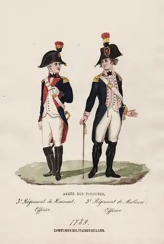 3 Regiment de Hainaut Officier 3 Regiment de Malines Officier 1789  / Costumes Militaires Belges  - Belgique B