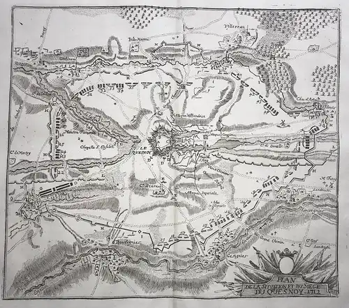 Plan de la Situation et du Siege du Quesnoy 1712 - Le Quesnoy siege carte gravure plan battle map   Karte Fran