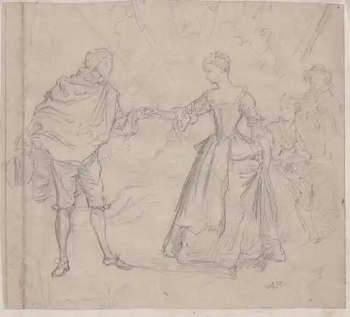 Very nice pencil sketch of a dancing couple; probably a preparatory sketch for a wall decoration - dancing cou