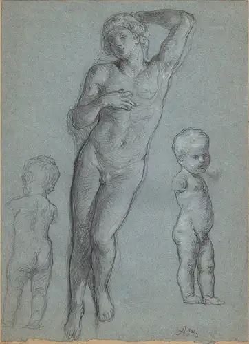 (Three nudes on one leaf) - Akt nude nu children enfants Kinder dessin