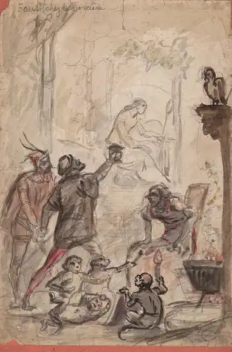 Faust chez la sorciere - Goethe Mephisto witch Hexe dessin