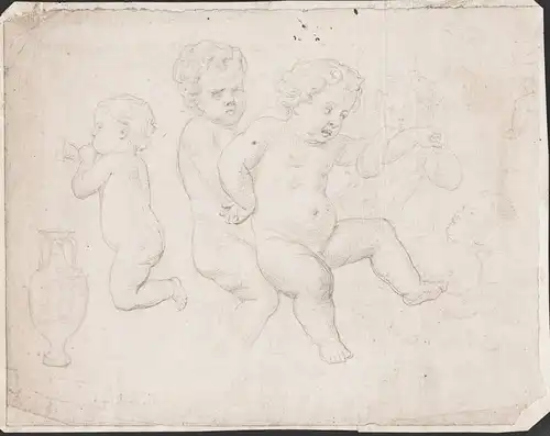 (Several sketches of little children on one leaf) - cherubs children Kinder putti enfants dessin