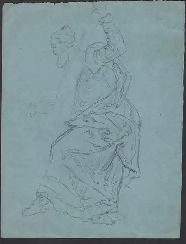 (Beautiful sketch of two nude women. Verso with a sketch of a man.) - nude Akt nu woman Frau femme Erotik erot