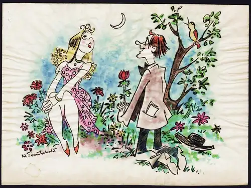(Liebespaar / couple) - Liebe love Rose Karikatur caricature