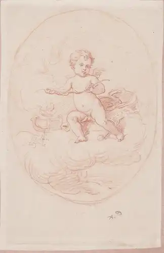 L'amour mouillé seche son arc (Anacreon) - Amor Amour putti Engel Kind child le feu Feuer fire dessin