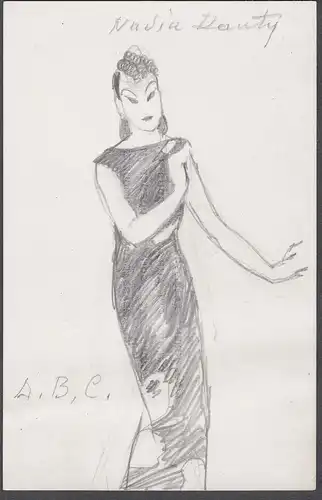 Nadia Dauty / A. B. C.  - Nadia Dauty (1908-1999) chanteuse singer Sängerin Portrait caricature Karikatur