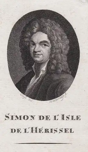 Simon de l'Isle de l'Herissel - Simon-Claude Delisle (1676-1726) Herissel historian historien Portrait gravure