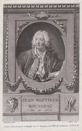 Jean Baptiste Rousseau - Jean-Baptiste Rousseau (1671-1741) author writer Portrait engraving