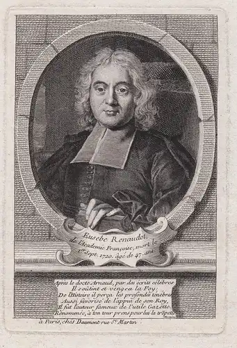 Eusebe Renaudot - Eusebe Renaudot (1646-1720) Orientalist theologian journalist Portrait gravure