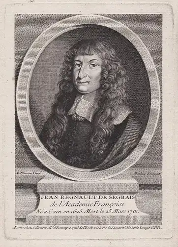 Jean Regnault de Segrais - Jean Regnault de Segrais (1624-1701) poet poete Caen novelist Portrait gravure