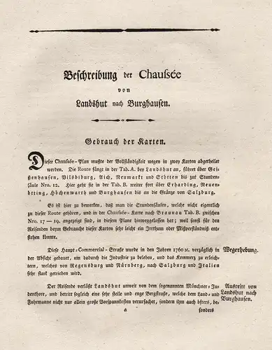 Beschreibung der Chaussee von Landshut nach Burghausen - Beschreibung Textblätter Karte Landshut Burghausen At