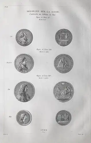 Medailles sur la Suisse - Medaillen Münzen Schweiz Suisse Louis XIII XIV Ludwig Kupferstich gravure Zurlauben