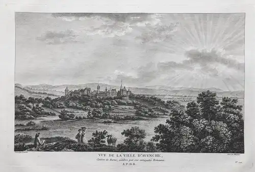 Vue de la ville d'Avenche - Avenches Broye-Vully Kanton Waadt gravure Kupferstich Zurlauben / Schweiz Suisse