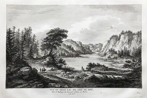  Vue du petit lac de Bro ou Bre - Lac de Bret Kanton Waadt gravure Kupferstich Zurlauben / Schweiz Suisse