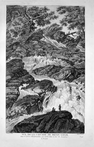Vue De La Cascade De Rotz-Loch - Rotzloch Wasserfall Kanton Nidwalden Alpen Kupferstich / Schweiz Suisse