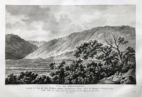 Vue de Bellinzone - Bellinzona Tessin Ansicht acquaforte Kupferstich gravure Zurlauben / Schweiz Suisse