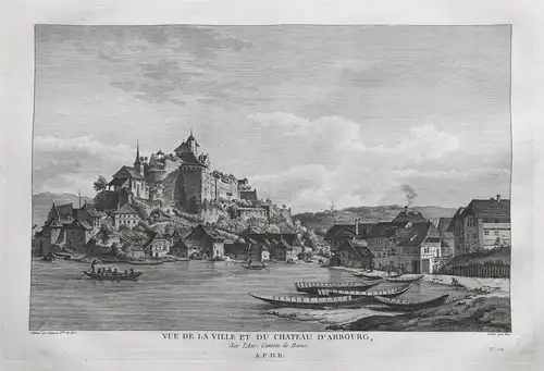 Vue de la Ville et du Chateau d'Arbourg - Aarburg Kanton Aargau gravure Kupferstich Zurlauben / Schweiz Suisse