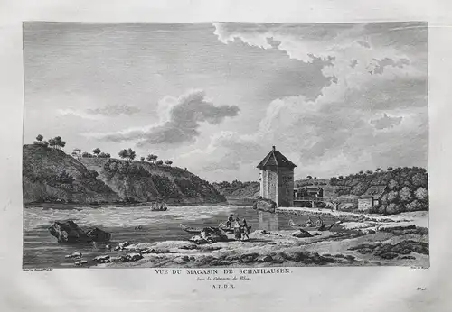 Vue du Magasin de Schafhausen - Schaffhausen Rhein Magazin Kupferstich gravure Zurlauben / Schweiz Suisse