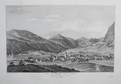  Vue du bourg de Glaris - Glarus Gesamtansicht gravure Kupferstich Zurlauben / Schweiz Suisse